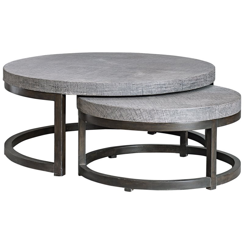 Uttermost Aiyara 2-Piece Coastal Wood Nesting Table Set in Gray and Black