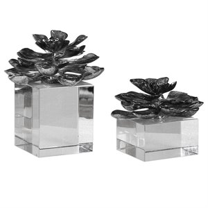 uttermost 2 piece indian lotus sculpture set in silver