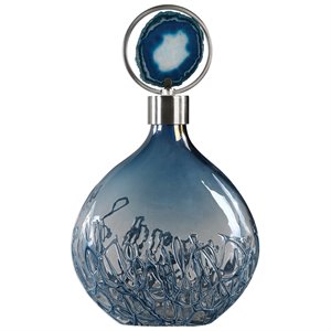Uttermost Rae Coastal Iron and Glass Bottle in Sky Blue/Nickel