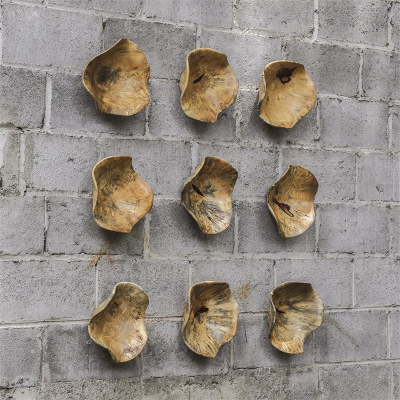 Uttermost Tamarine 3-Piece Coastal Wood Wall Sculpture Set in Natural and Gray