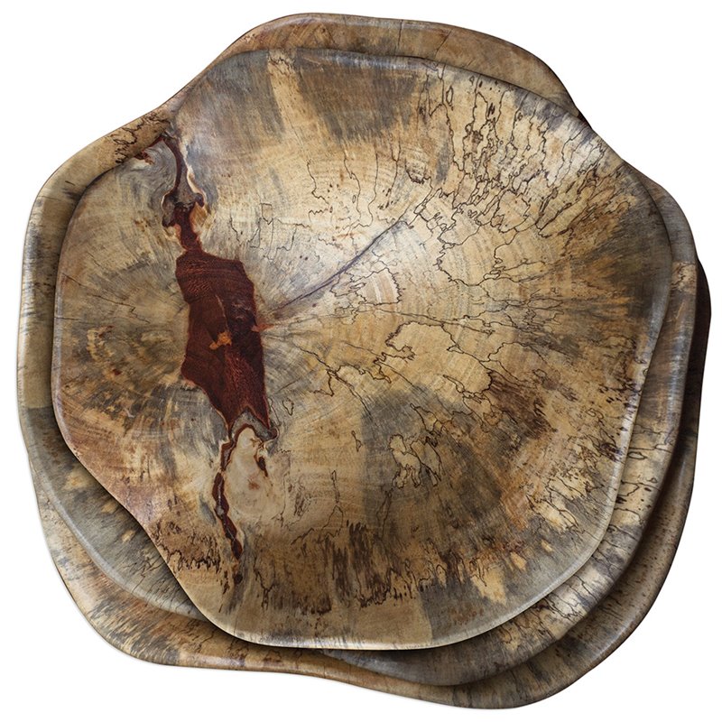 Uttermost Tamarine 3-Piece Coastal Wood Wall Sculpture Set in Natural and Gray
