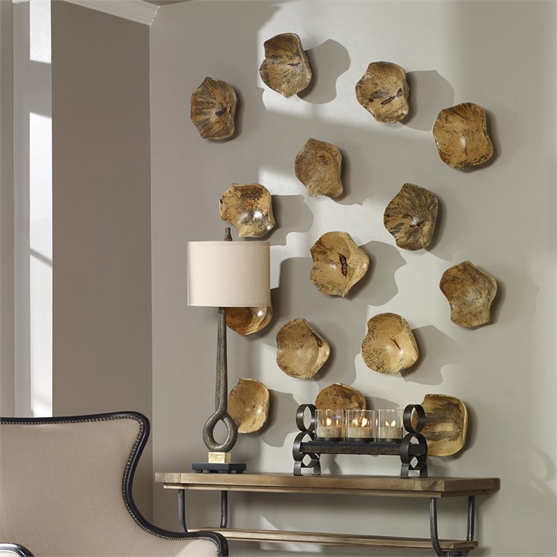 Uttermost Tamarine 3-Piece Coastal Wood Wall Sculpture Set in Natural and Gray