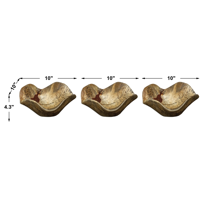 Uttermost Tamarine 3-Piece Coastal Wood Wall Sculpture Set in Natural and Gray