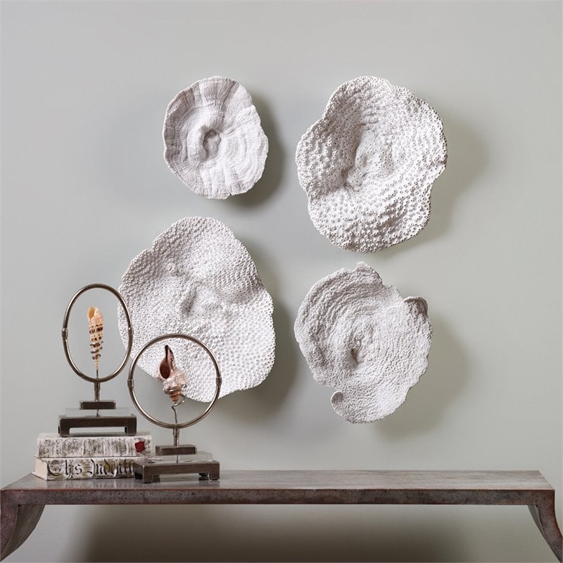 Uttermost Sea Coral 4-Piece Polyresin Wall Sculpture Set in Antique White