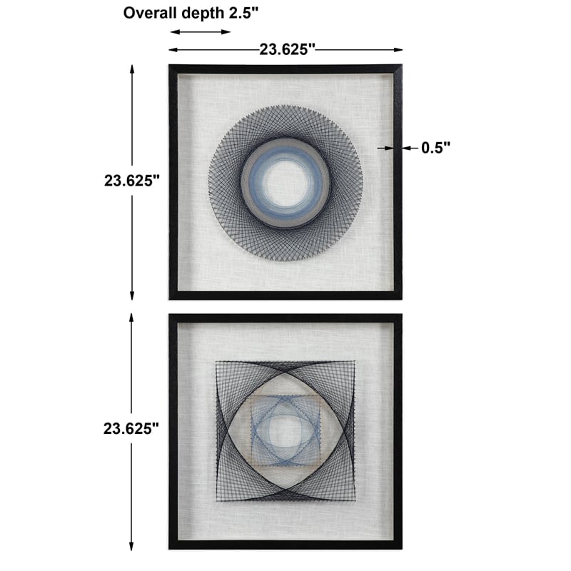 Uttermost String Duet Wood and Glass Geometric Art - Black/Blue/White (Set of 2)