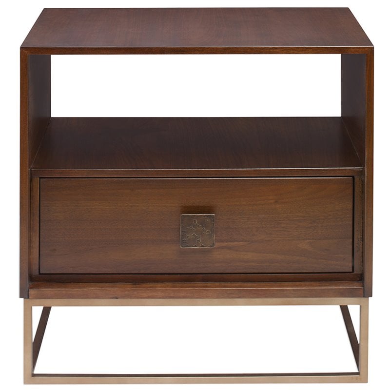 Uttermost Bexley 1-Drawer Contemporary Wood and Metal End Table in Walnut
