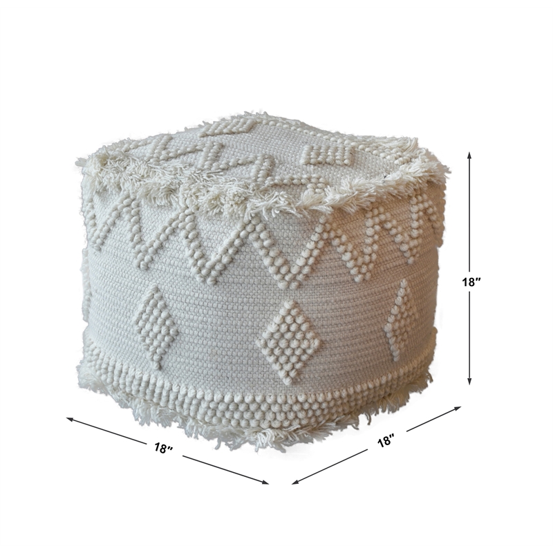 Uttermost Uriah Farmhouse Wool and Cotton Pouf in Ivory Finish