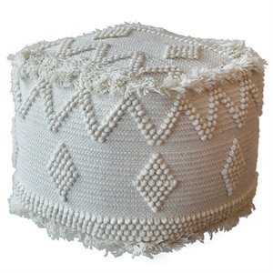 Uttermost Uriah Farmhouse Wool and Cotton Pouf in Ivory Finish