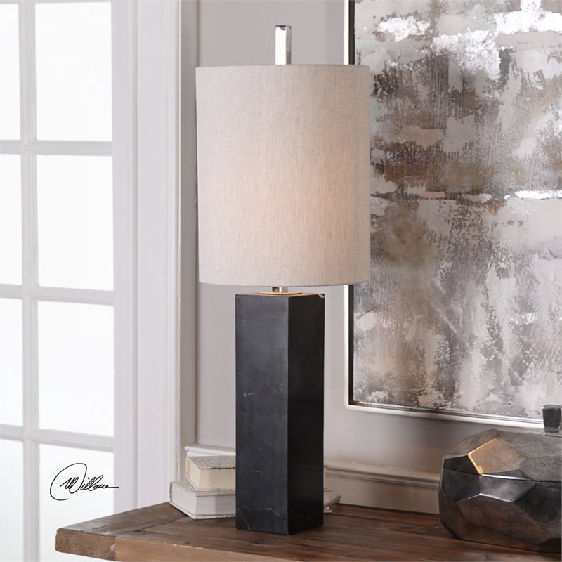 Uttermost Delaney Contemporary Iron and Marble Table Lamp in Black/Brown/Nickel