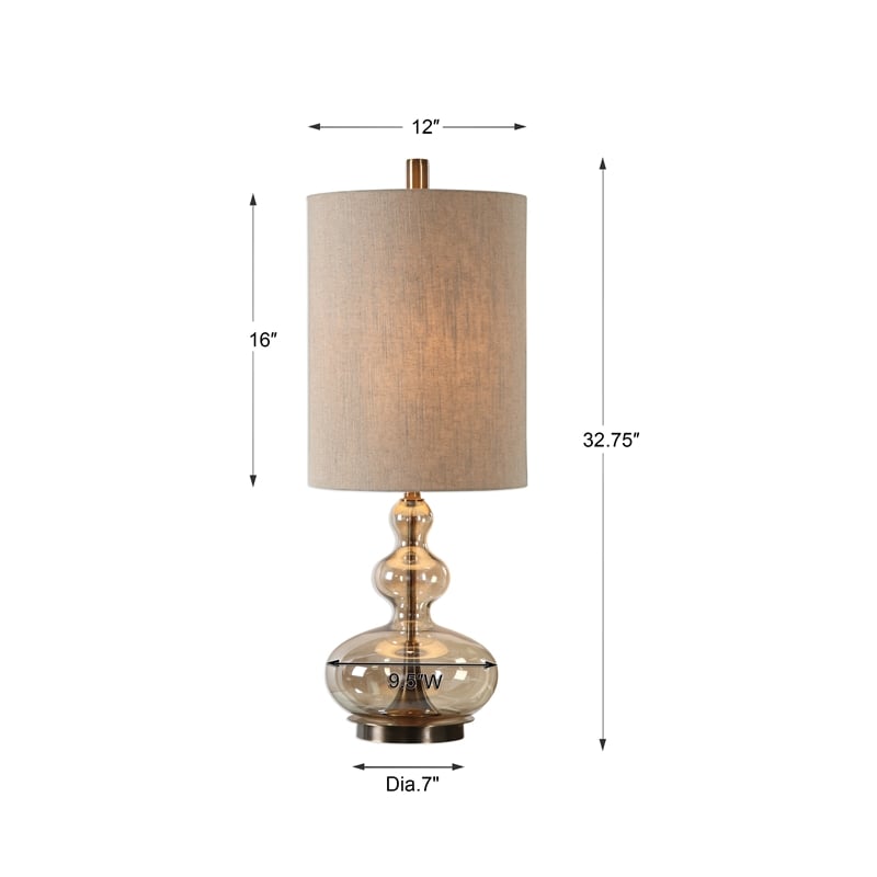 Uttermost Formoso Steel Glass and Fabric Table Lamp in Antique Brass and Khaki
