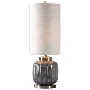 Uttermost Zahlia Ceramic Metal and Fabric Table Lamp in Aged Gray and Khaki