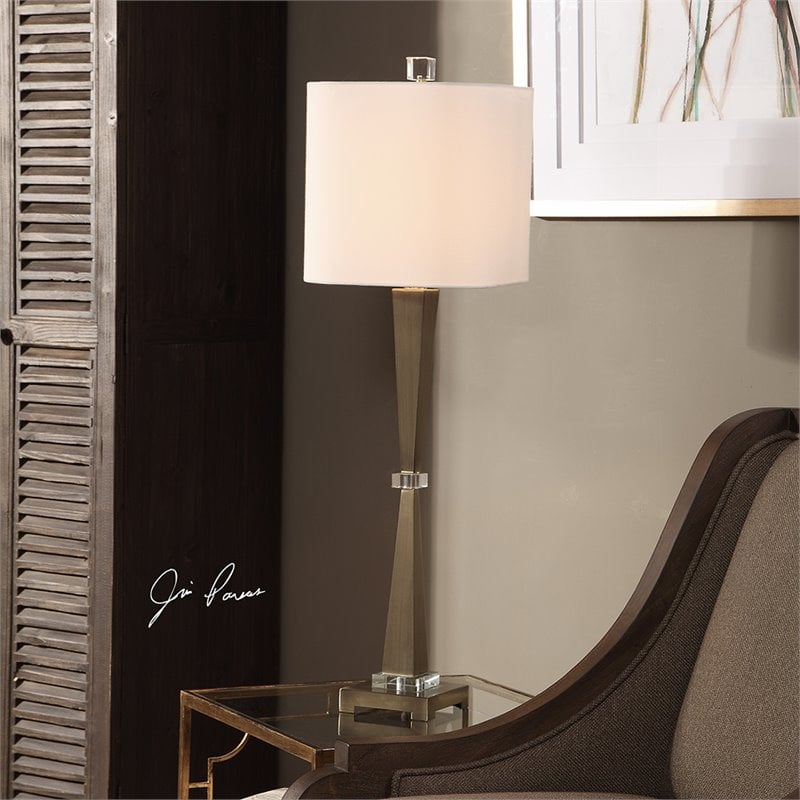 Uttermost Niccolai Steel Crystal Fabric Table Lamp in Antiqued Nickel and White
