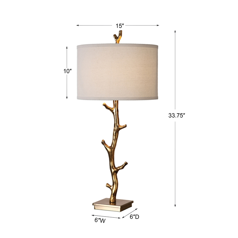 Uttermost Javor Steel Fabric Tree Branch Table Lamp in Antique Gold and Ivory