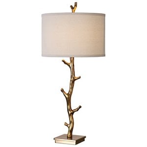 uttermost javor steel fabric tree branch table lamp in antique gold and ivory