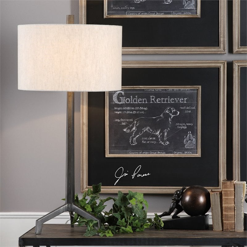 Uttermost Ivor Steel and Fabric Table Lamp in Gray and Light Beige