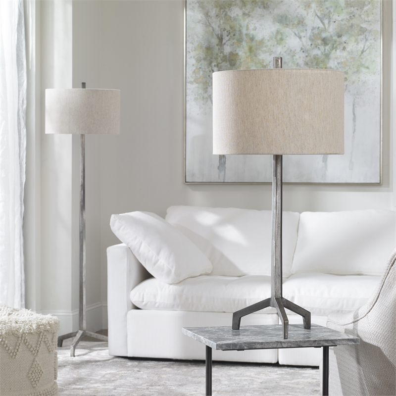 Uttermost Ivor Steel and Fabric Table Lamp in Gray and Light Beige