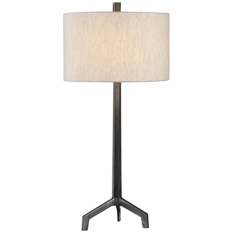 Uttermost Ivor Steel and Fabric Table Lamp in Gray and Light Beige