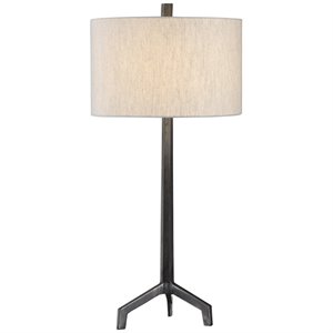 Uttermost Ivor Steel and Fabric Table Lamp in Gray and Light Beige