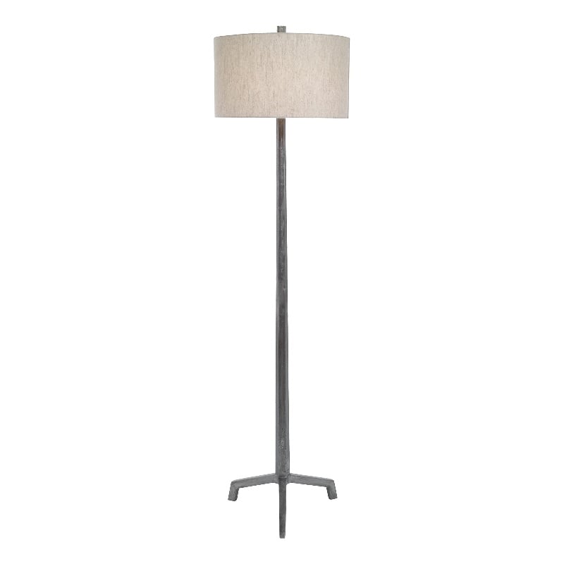 Uttermost Ivor Contemporary Cast Iron Floor Lamp in Silver and Light Beige