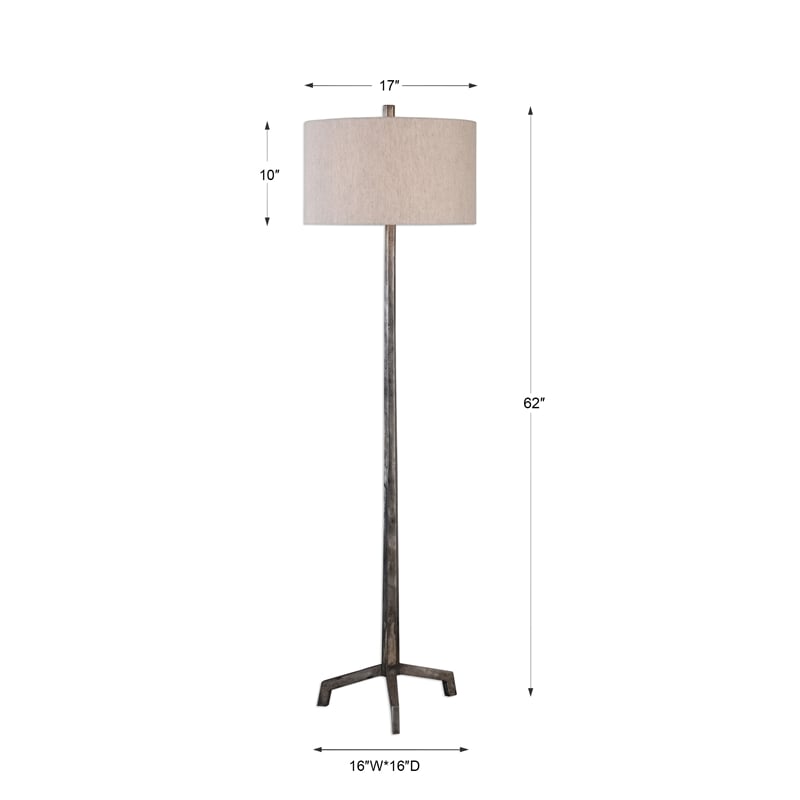 Uttermost Ivor Contemporary Cast Iron Floor Lamp in Silver and Light Beige