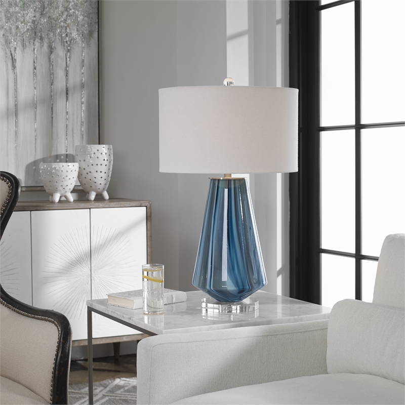 Uttermost Pescara Glass Crystal and Metal Table Lamp in Teal Blue/Ivory