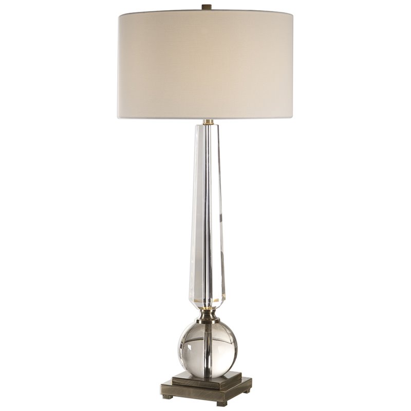Uttermost Crista Steel Crystal and Fabric Table Lamp in Nickel and White