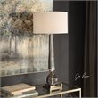 Uttermost Crista Steel Crystal and Fabric Table Lamp in Nickel and White