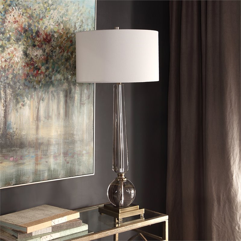 Uttermost Crista Steel Crystal and Fabric Table Lamp in Nickel and White