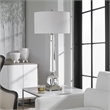 Uttermost Crista Steel Crystal and Fabric Table Lamp in Nickel and White