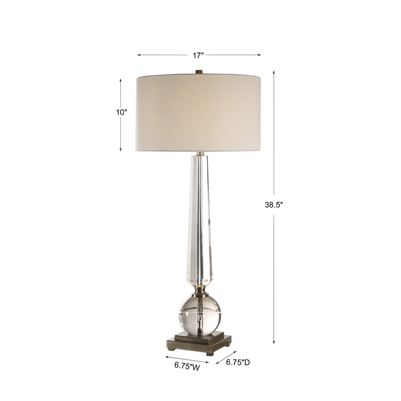 Uttermost Crista Steel Crystal and Fabric Table Lamp in Nickel and White