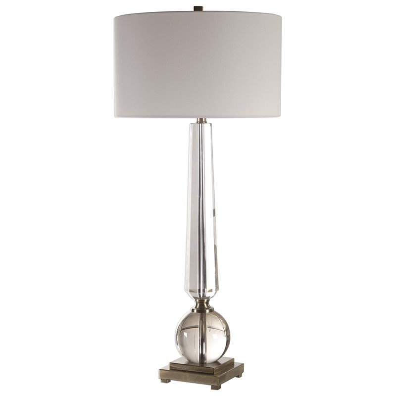 Uttermost Crista Steel Crystal and Fabric Table Lamp in Nickel and White