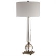 Uttermost Crista Steel Crystal and Fabric Table Lamp in Nickel and White