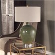 Uttermost Elva Steel Ceramic and Crystal Table Lamp in Emerald Green/Light Beige