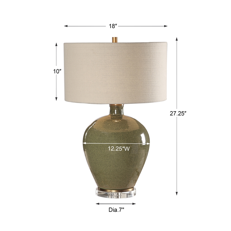 Uttermost Elva Steel Ceramic and Crystal Table Lamp in Emerald Green/Light Beige