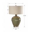 Uttermost Elva Steel Ceramic and Crystal Table Lamp in Emerald Green/Light Beige