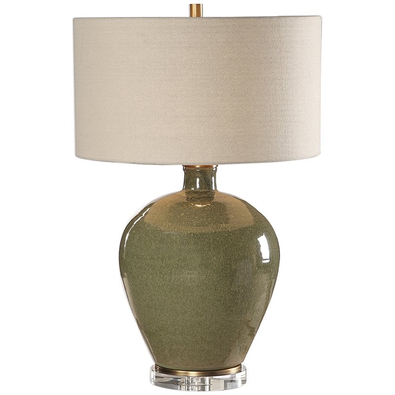 Uttermost Elva Steel Ceramic and Crystal Table Lamp in Emerald Green/Light Beige