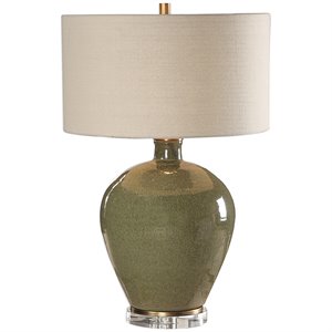 Uttermost Elva Steel Ceramic and Crystal Table Lamp in Emerald Green/Light Beige