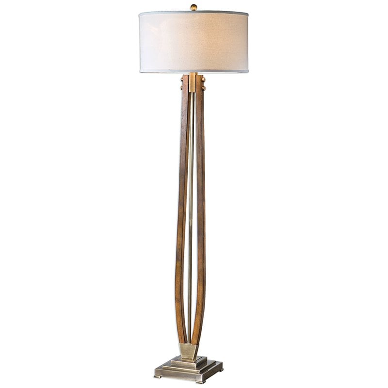 Uttermost Boydton Iron and Linen Floor Lamp in Honey and Light Beige