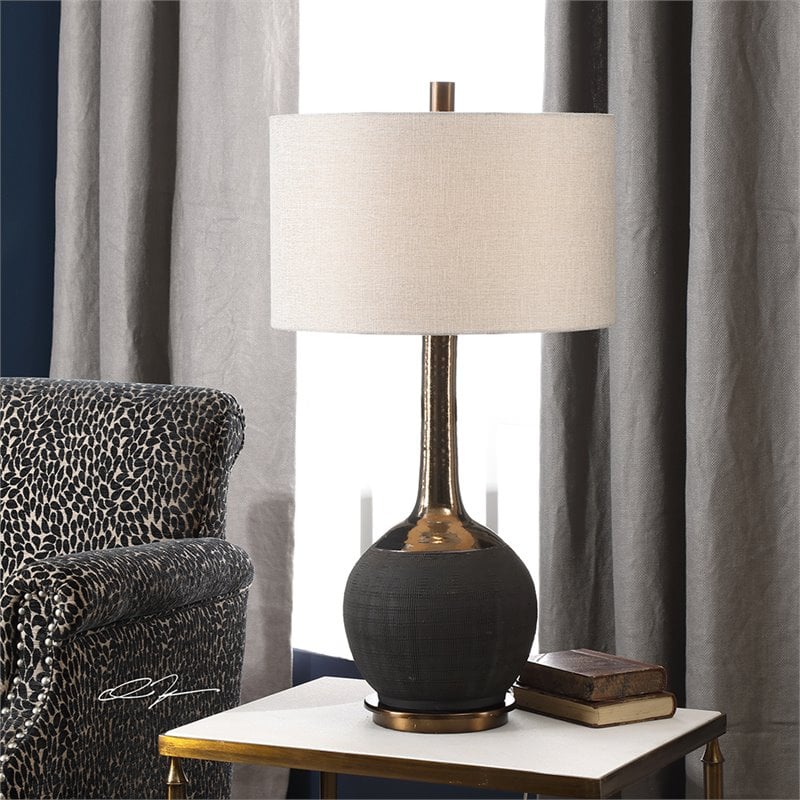 Uttermost Arnav Steel and Ceramic Table Lamp in Textured Black and Light Gray
