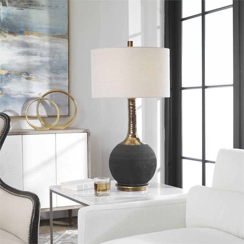 Uttermost Arnav Steel and Ceramic Table Lamp in Textured Black and Light Gray