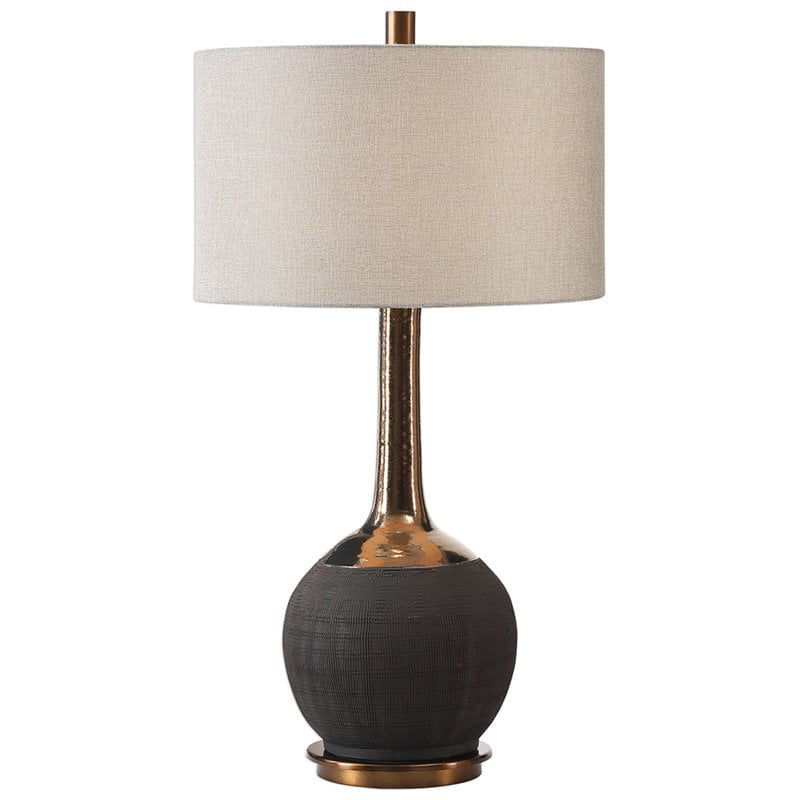 Uttermost Arnav Steel and Ceramic Table Lamp in Textured Black and Light Gray