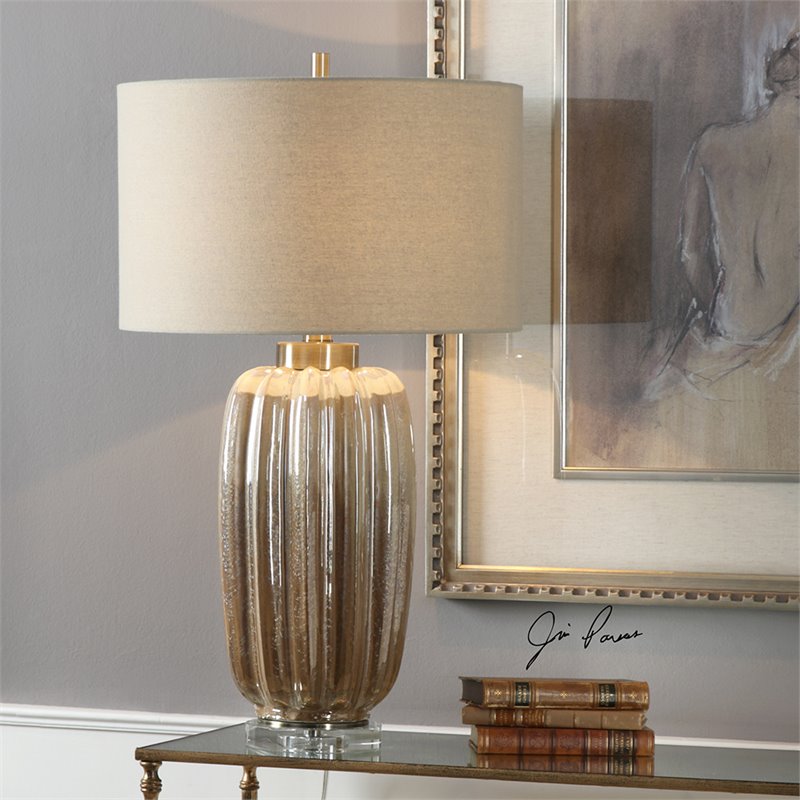 Uttermost Gistova Steel Ceramic and Crystal Table Lamp in Ivory and Rust Brown