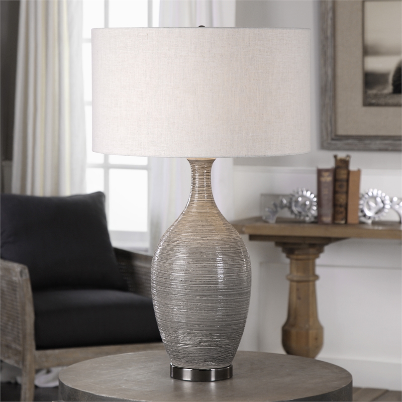 Uttermost Dinah Ceramic and Iron Table Lamp in Textured Gray and Beige