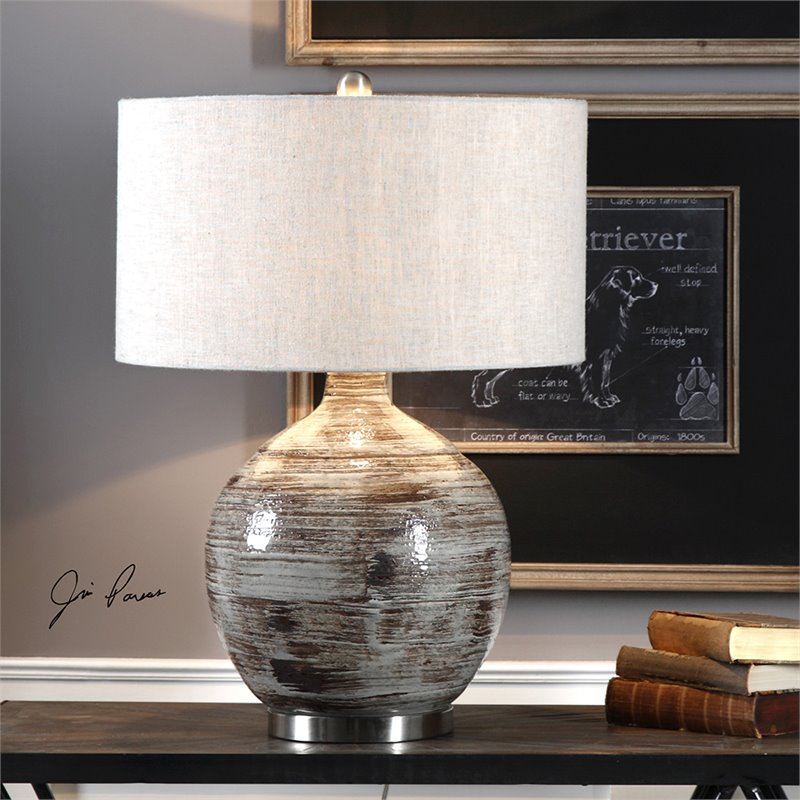Uttermost Tamula Ceramic and Iron Table Lamp in Blue Gray/Nickel/Beige
