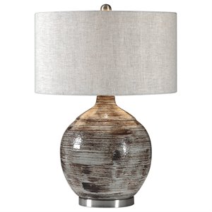 Uttermost Tamula Ceramic and Iron Table Lamp in Blue Gray/Nickel/Beige