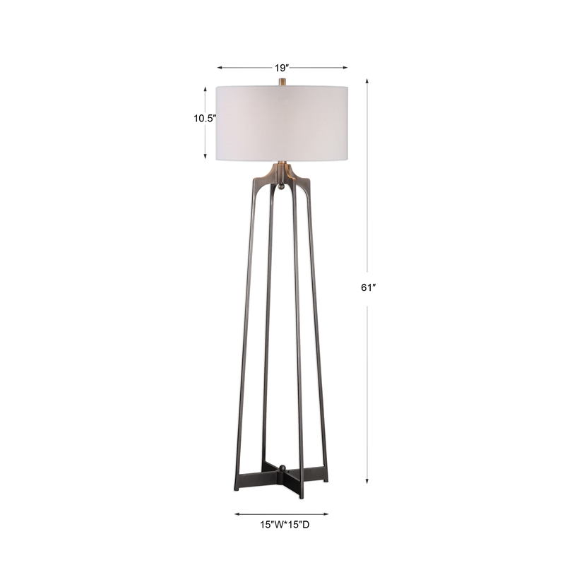 Uttermost Adrian Steel and Fabric Floor Lamp in Aged Gunmetal and White