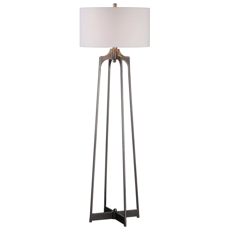 Uttermost Adrian Steel and Fabric Floor Lamp in Aged Gunmetal and White