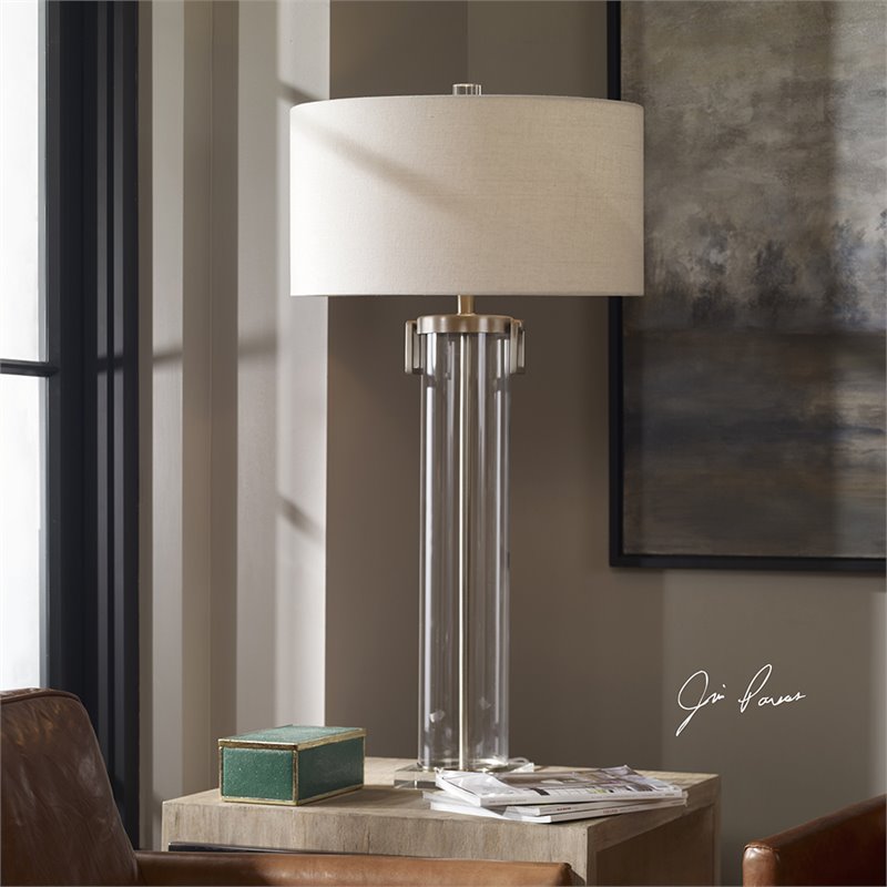 Uttermost Monette Steel Crystal Table Lamp in Brushed Nickel and Off White