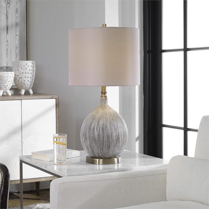 Uttermost Hedera Ceramic Metal Fabric Table Lamp in Textured Ivory/Light Beige