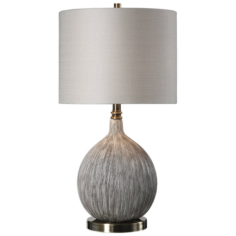 Uttermost Hedera Ceramic Metal Fabric Table Lamp in Textured Ivory/Light Beige
